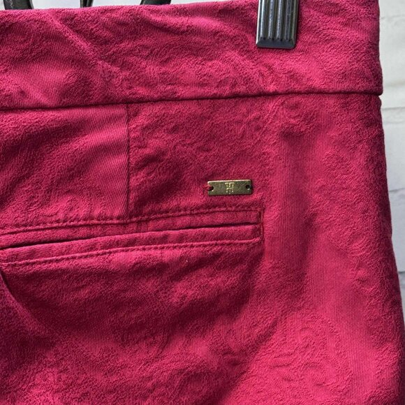 Tommy Hilfiger Red Jacquard Velvet-Like Trousers Size 6 | Textured Dress Pants - Picture 4 of 10